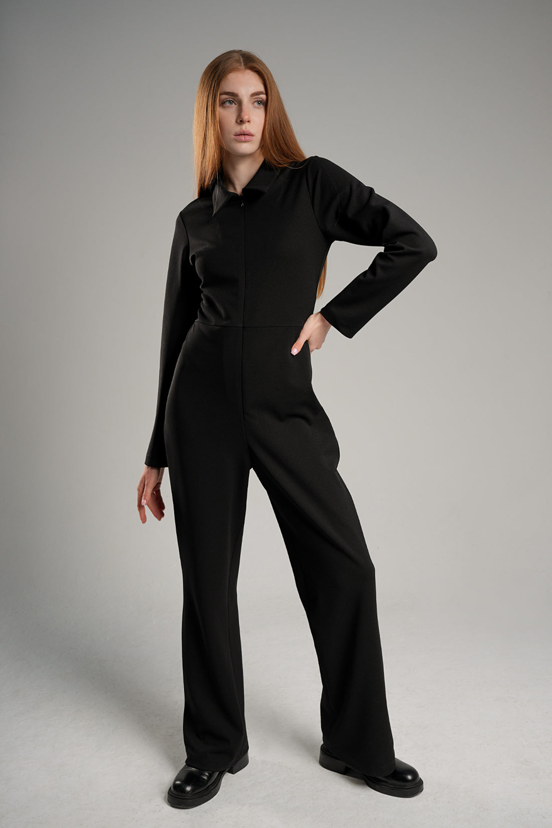 Hidden Zipper Scuba Crepe Jumpsuit Black