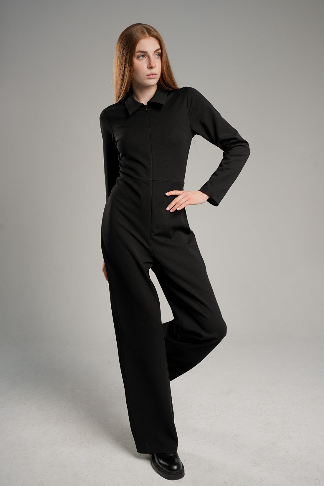 Hidden Zipper Scuba Crepe Jumpsuit Black