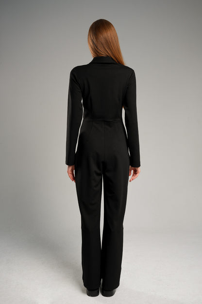 Hidden Zipper Scuba Crepe Jumpsuit Black