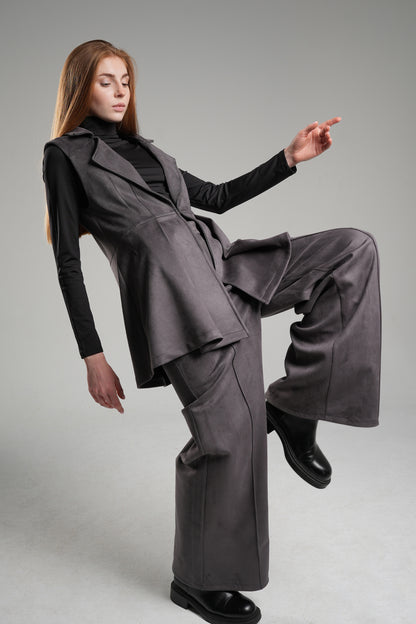 Smoked High Waist Scuba Trousers with Pockets