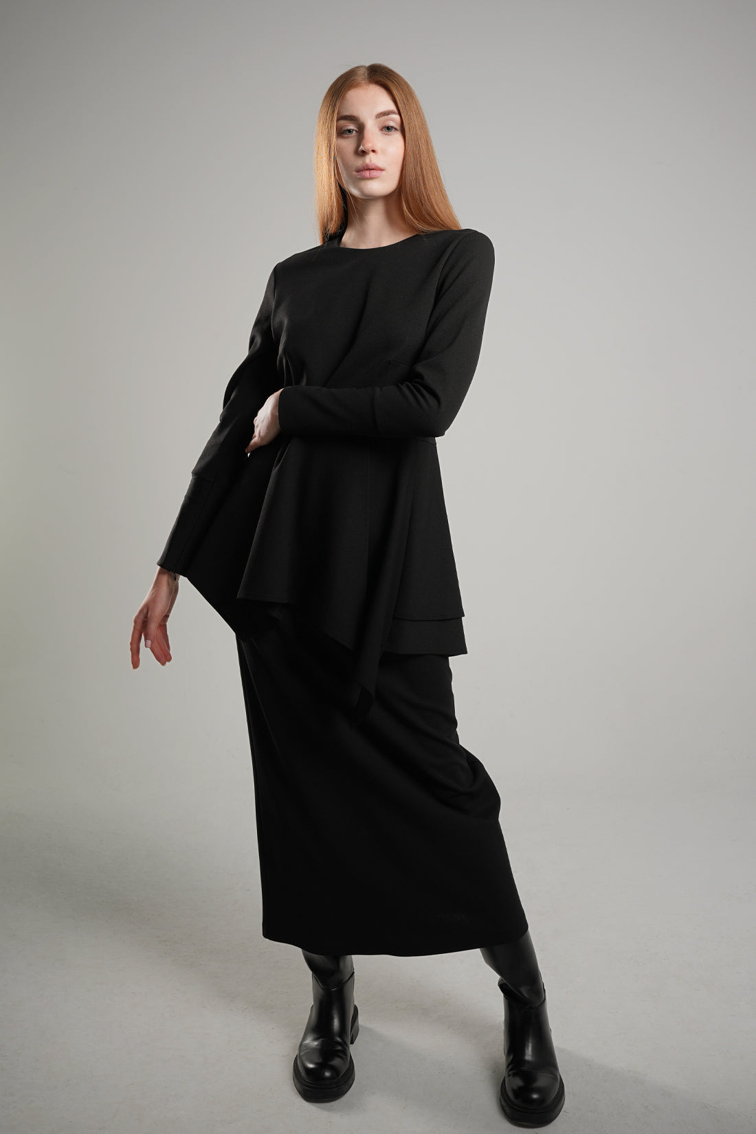 Long Skirt with Hidden Slit Black