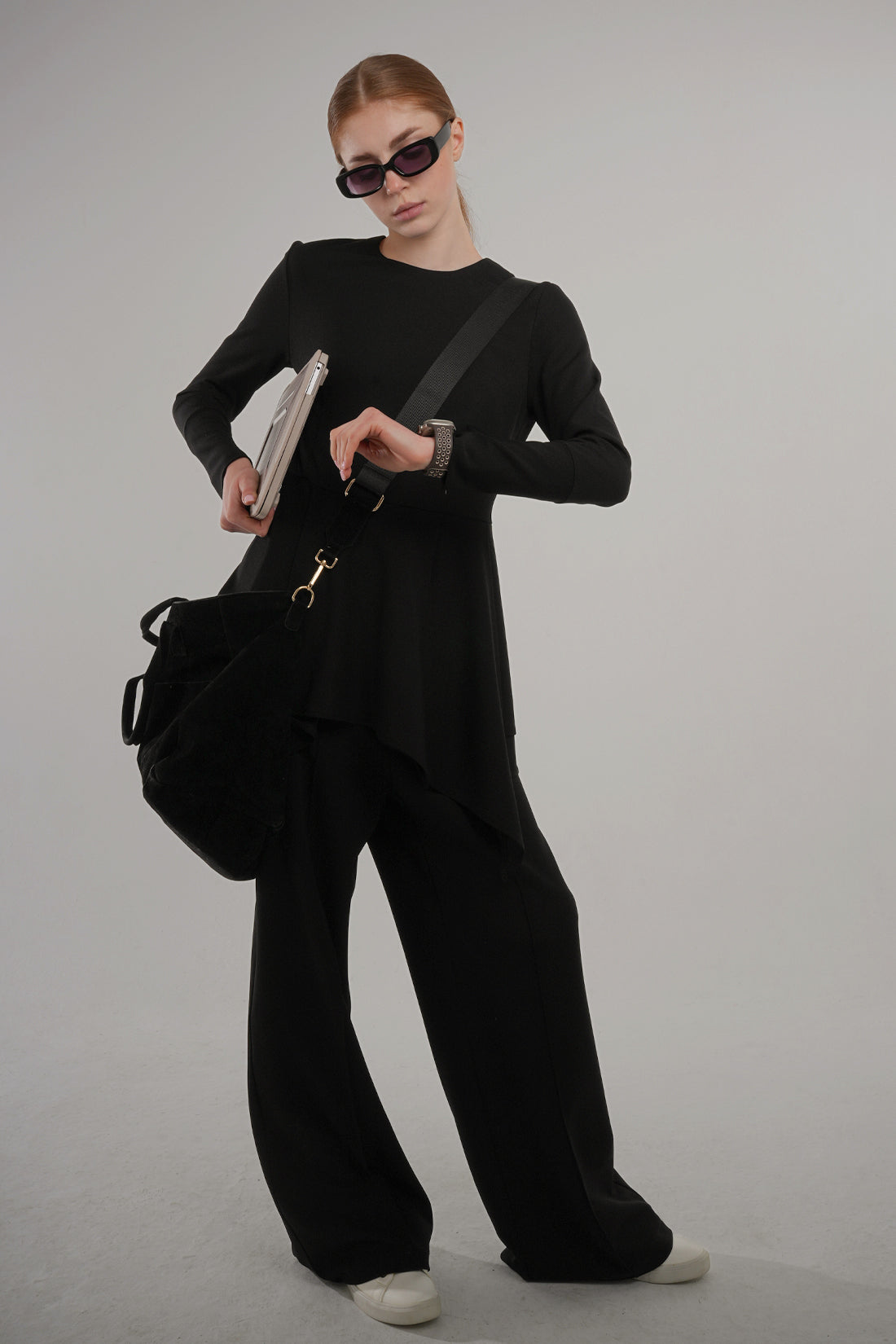 Scuba Crepe Top with Hidden Zipper Black