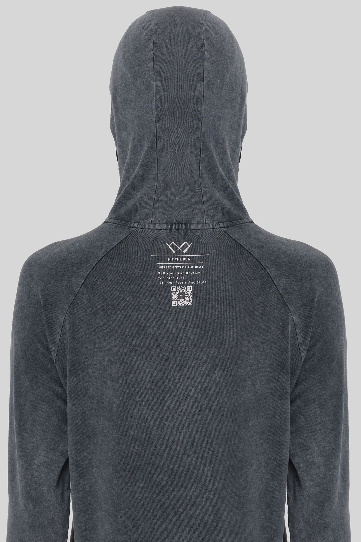 New Favorite Hooded Bonnet Zipper Detailed Sweat - Oil Wash Anthracite Gray + Black Buff Gift