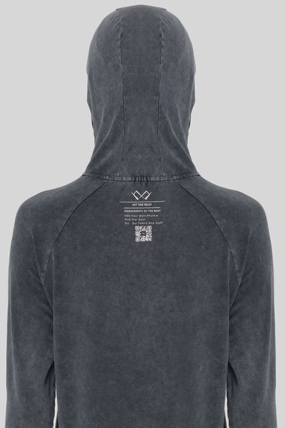 New Favorite Hooded Bonnet Zipper Detailed Sweat - Oil Wash Anthracite Gray + Black Buff Gift