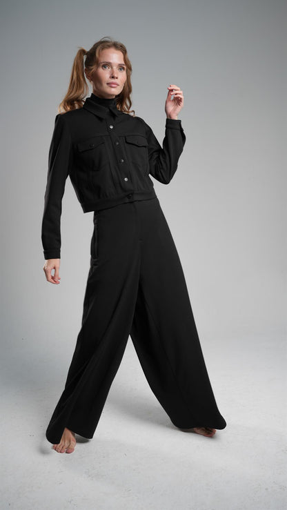 Revolute wrapover Trousers With Elastic Waist Black