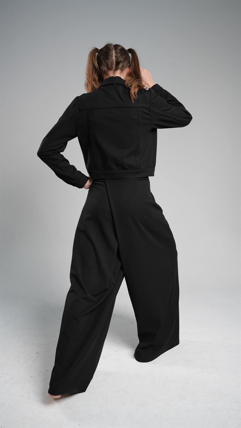 Revolute wrapover Trousers With Elastic Waist Black