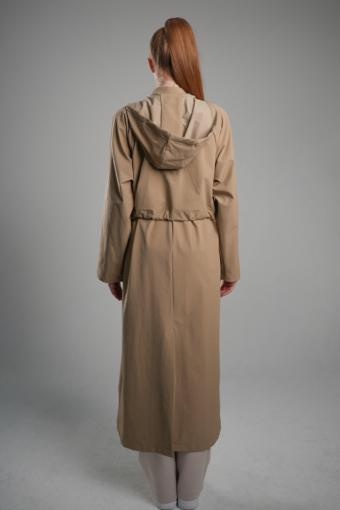 Pocketed Hooded Waist Adjustable Stretch Trench Coat Camel